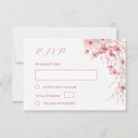 Fine Art Pink Boho Floral Wedding RSVP Kaartje (Voorkant)