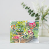 Fine Art Post Card - Tuinscène, Waterverf Briefkaart (Staand voorkant)