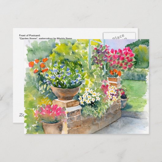 Fine Art Post Card - Tuinscène, Waterverf Briefkaart (Voorkant / Achterkant)