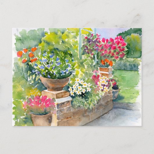 Fine Art Post Card - Tuinscène, Waterverf Briefkaart (Voorkant)