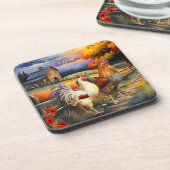 Fine Art Rooster Chicken Boerderij Onderzetter (Linkerzijde)