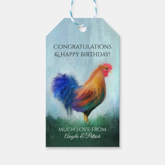 Fine Art Rooster Painting Gefeliciteerd Cadeaud La Cadeaulabel (Voorkant)