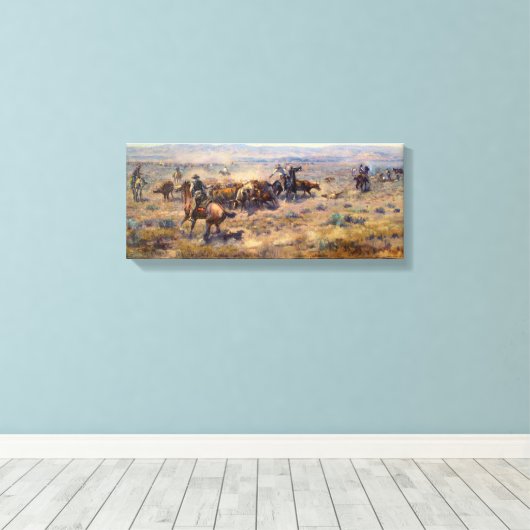 Fine Art Roundup van Charles Marion Russell Canvas Afdruk (Insitu (Houten vloer))