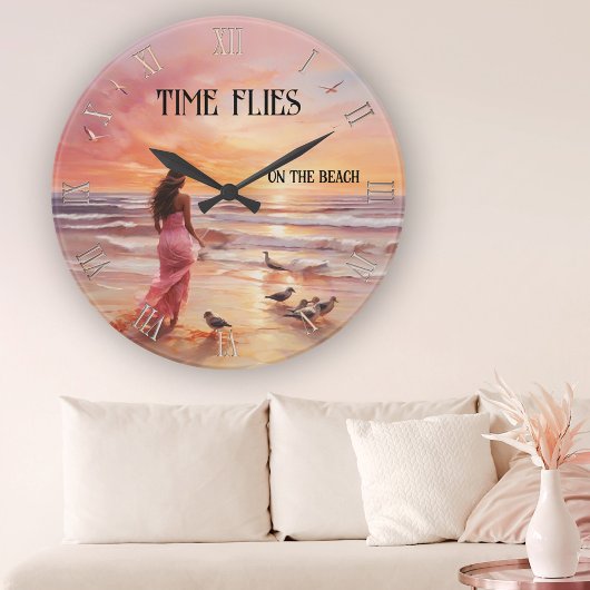 Fine Art Roze Strand Zonsondergang Ronde Klok