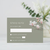 Fine Art Sage Green Magnolia Flowers Wedding RSVP Kaartje (Staand voorkant)