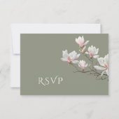 Fine Art Sage Green Magnolia Flowers Wedding RSVP Kaartje (Achterkant)