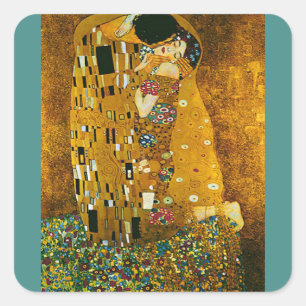 Fine Art sticker, Gustav Klimt, de kus, Vierkante Sticker