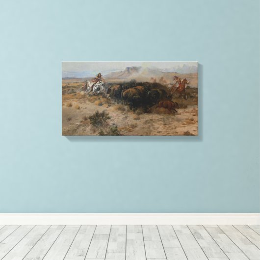 Fine Art The Buffalo Hunt Charles Marion Russell Canvas Afdruk (Insitu (Houten vloer))