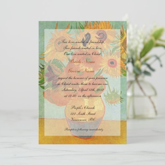 Fine art VAn Gogh zonnebloemen Christelijke bruilo Kaart (Staand voorkant)