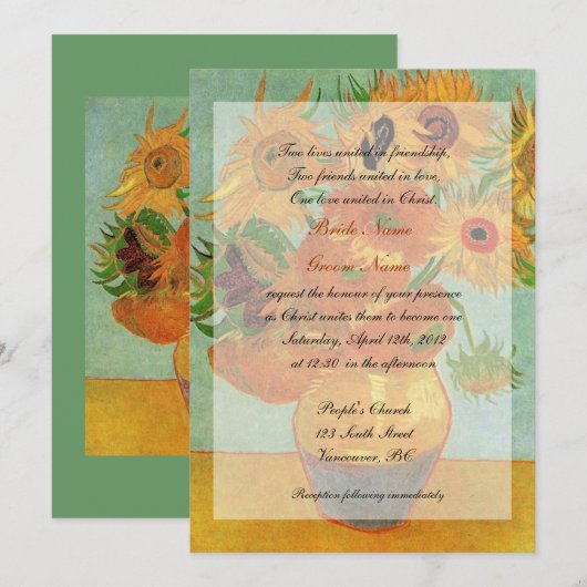 Fine art VAn Gogh zonnebloemen Christelijke bruilo Kaart (Voorkant / Achterkant)
