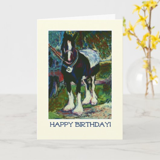 Fine Art Verjaardag Kaart - Shire Horse (Gele Bloem)