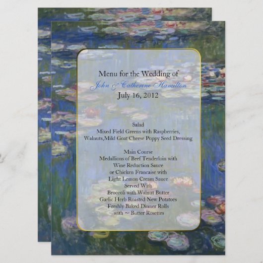 Fine Art Water Lelies Trouwtafel Menu (Voorkant / Achterkant)