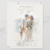 Fine Art Waterverf Gray Floral Foto Wedding Inv Kaart (Voorkant)