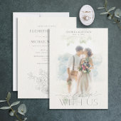 Fine Art Waterverf Gray Floral Foto Wedding Inv Kaart