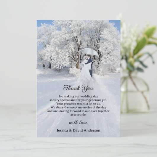 Fine Art Winter Wonderland Bruiloft Dank u kaart (Staand voorkant)