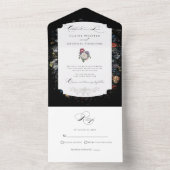 Fine Art Zwarte Bloemen Kalligrafie All In One Uitnodiging (Binnen)