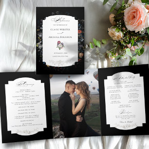 Fine Art Zwarte Bloemen Kalligrafie Drieluik Programma