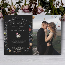 Fine Art Zwarte Bloemen Kalligrafie/Foto Save The Date