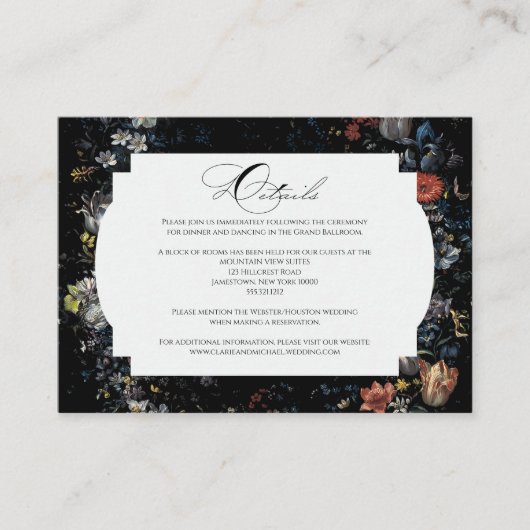 Fine Art Zwarte Bloemen Kalligrafie Informatiekaartje (Voorkant)