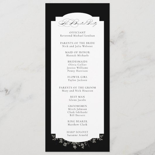 Fine Art Zwarte Bloemen Kalligrafie Programmakaart (Achterkant)