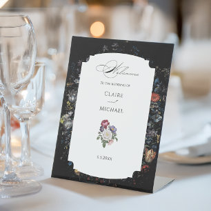 Fine Art Zwarte Bloemen Kalligrafie Reclamebord Met Voetstuk