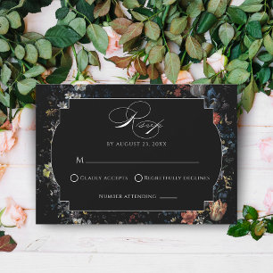 Fine Art Zwarte Bloemen Kalligrafie RSVP Kaartje