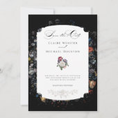 Fine Art Zwarte Bloemen Kalligrafie Save The Date (Voorkant)