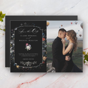 Fine Art Zwarte Bloemen Kalligrafie Save the Date Magnetische Uitnodiging