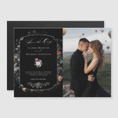 Fine Art Zwarte Bloemen Kalligrafie Save the Date Magnetische Uitnodiging (Voorkant / Achterkant)