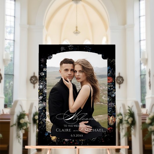 Fine Art Zwarte Bloemen Kalligrafie Welkom Acryl Bord