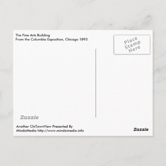 Fine Arts Building, 1893 Columbia Exposition Briefkaart (Achterkant)