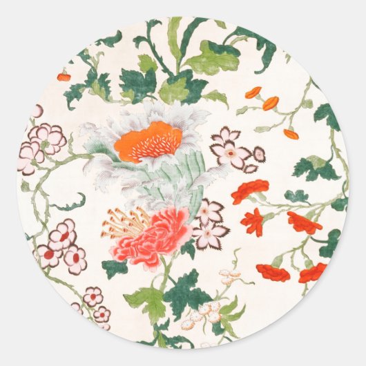 Fine Chinese silk flower design mid 18th century Ronde Sticker (Voorkant)