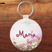 Fine Cool Cute Girly Retro Floral Mode Sleutelhanger (Voorkant)