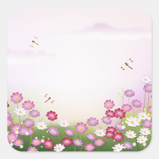 Fine Cool Cute Girly Retro Floral Mode Vierkante Sticker (Voorkant)