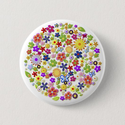 Fine Cool Flowers Cute Girly Retro Floral Ronde Button 5,7 Cm (Voorkant)