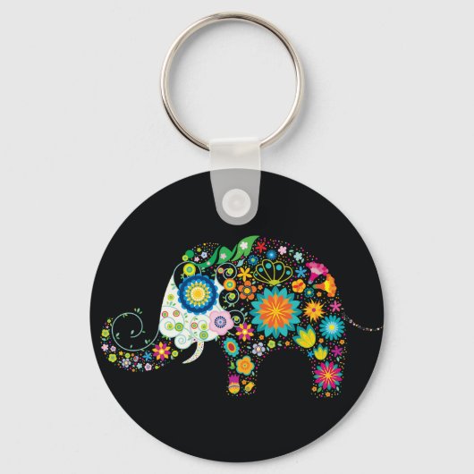 Fine Cute Elephant Floral Mode Sleutelhanger (Voorkant)