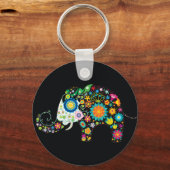 Fine Cute Elephant Floral Mode Sleutelhanger (Voorkant)