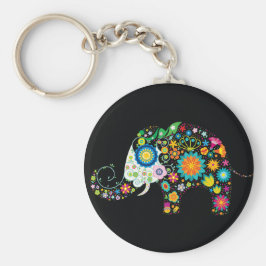 Fine Cute Elephant Floral Mode Sleutelhanger