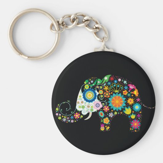 Fine Cute Elephant Floral Mode Sleutelhanger (Voorkant)