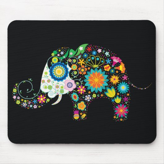Fine Cute Flower Elephant Floral Mode Muismat (Voorkant)