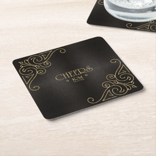 Fine Filigree Gold Wedding Cheers ID871 Kartonnen Onderzetters (Schuin)
