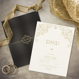 Fine Filigree Gold Wedding ID871 RSVP Kaartje