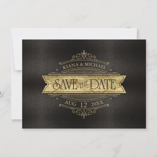 Fine Filigree Gold Wedding ID871 Save The Date (Voorkant)