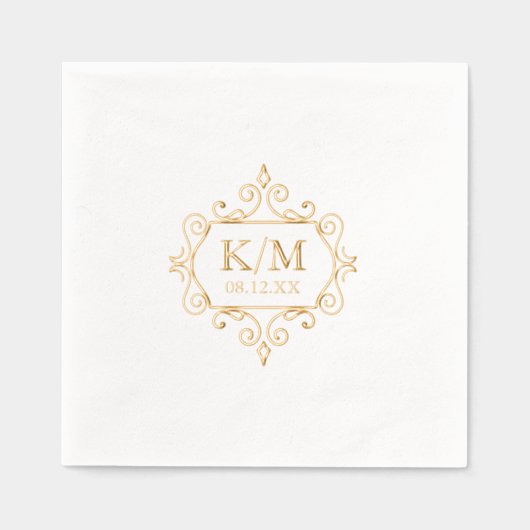 Fine Filigree Gold Wedding Initialen ID871 Folie Servetten (Voorkant)