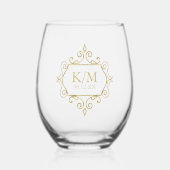 Fine Filigree Gold Wedding Initialen ID871 Wijnglas Zonder Voet (Voorkant)