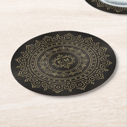Fine Filigree Gold Wedding Mandala ID871 Ronde Kartonnen Onderzetter (Gebogen)