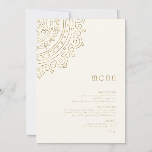 Fine Filigree Gold Wedding Menu ID871 (Voorkant)
