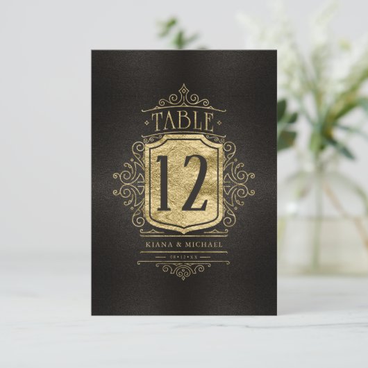 Fine Filigree Gold Wedding Table Number ID871 Kaart (Staand voorkant)