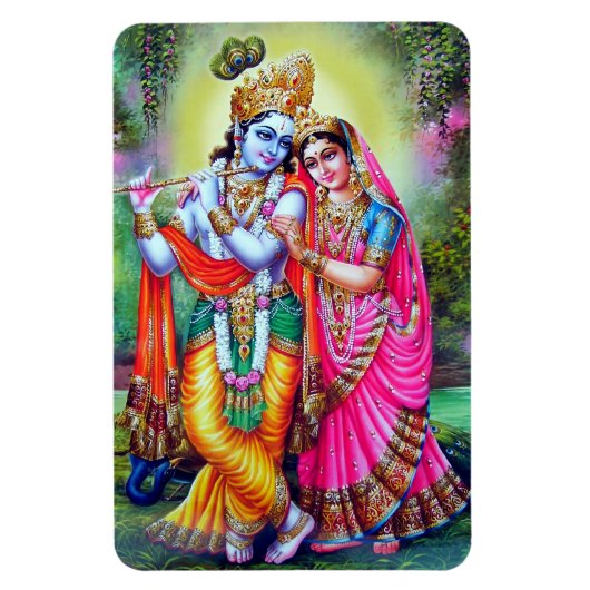 Fine Floral Krishna Radha Magneet (Verticaal)
