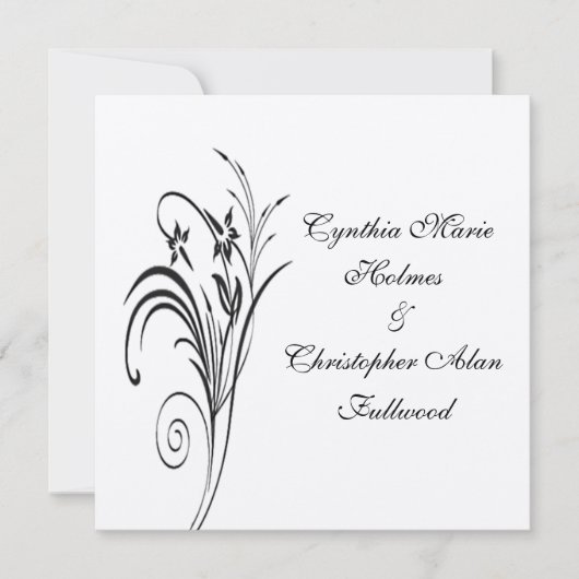 Fine Floral Metallic Gold & Black Wedding Invites Kaart (Voorkant)